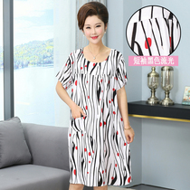 Special offer cotton silk pajamas womens summer middle-aged and old age plus cotton silk short-sleeved nightgown artificial cotton home dress