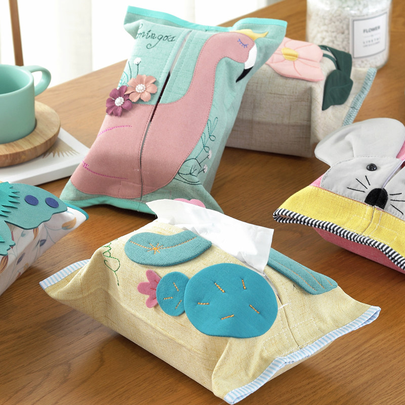 Sanitary paper box car can hang dressing room cotton linen fabric handmade tissue box dining room living room baby tissue storage box
