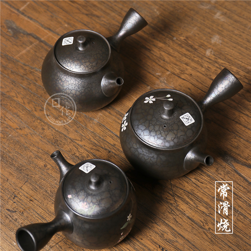 Japanese Imported Tokoname Ware Side-Handle Teapot, Shouryu Pottery Teapot, Meiho Shouji's Tenmoku急須 (Kyusu) Teapot