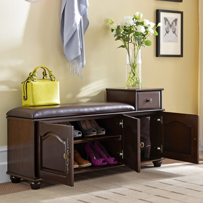 European style shoe changing cabinet solid wood foyer entrance can sit storage simple household shoe stool porch shoe changing stool shoe rack