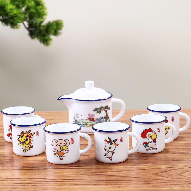 Ceramic cup 12 zodiac 6 70ml nostalgic retro old-fashioned tea tank imitation enamel cup children's water cup can be customized log