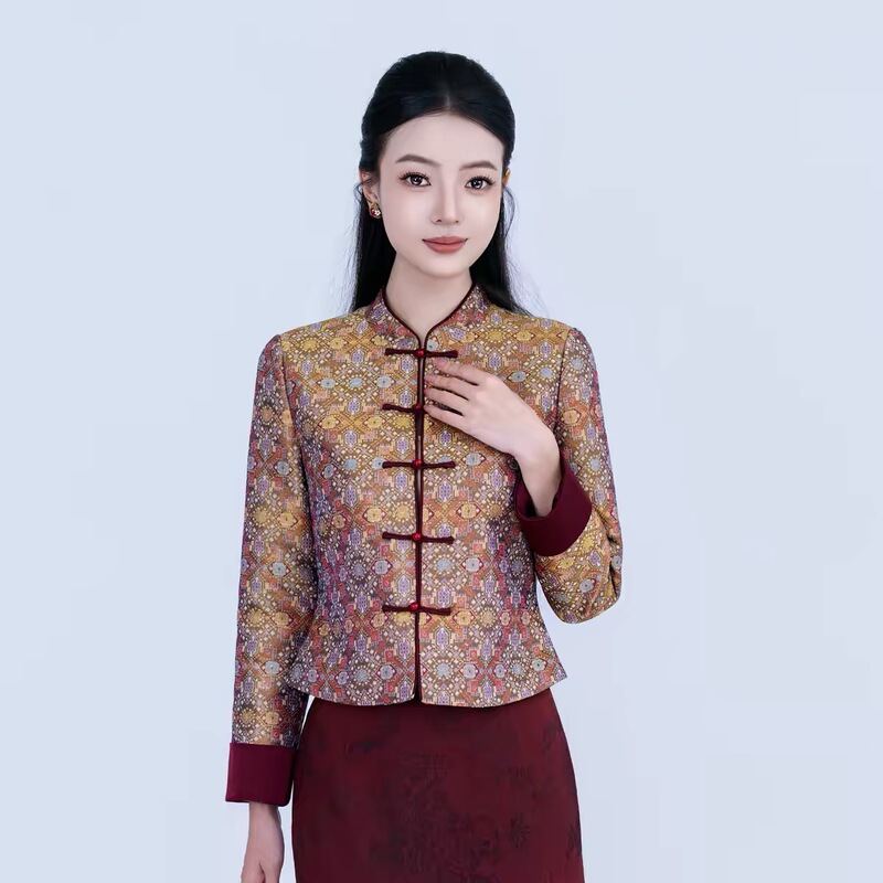Yu Family's "Mengli" Original New Chinese-Style National Style Silk and Wool Brocade with Contrasting Color and Traditional Buttons, Elegant and Dignified Autumn and Winter Women's Clothing Yu Family's "Mengli" Original New Chinese-Style National Style Silk and Wool Brocade with Contrasting Color and Traditional Buttons, Elegant and Dignified Autumn and Winter Women's Clothing