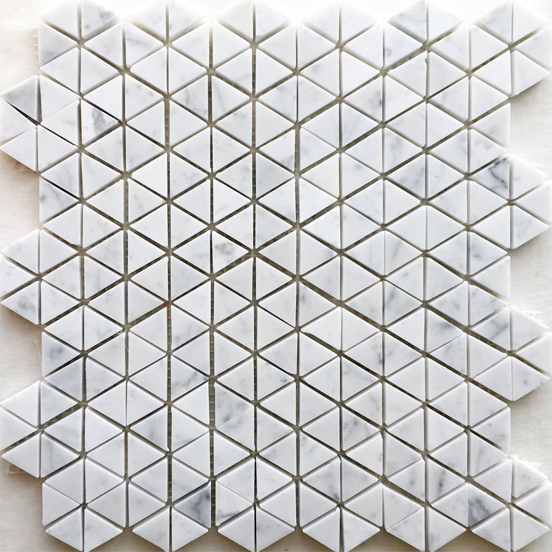 Triangular stone mosaic wall stickers natural marble Carrara white glossy pool bathroom bar dressing room tiles