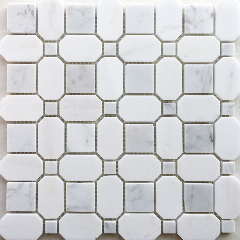 White Marble Mosaic Wall Sticker Natural Stone Carrara White Octagon Puzzle Powder Room Background Wall Bathroom
