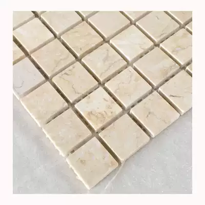 Beige stone mosaic wall stickers natural marble gold and blue bright bathroom powder room tile fish pool pool