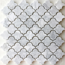 White Stone Mosaic Wall Patch Natural Marble Carrara White Cloud Duo Parquet Background Wall Bathroom Toilet