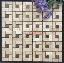 Natural stone Mosaic waist line Marble Gold and blue deep brown Back shape windmill parquet bathroom Bathroom bar