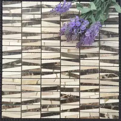 Natural composite marble mosaic wall sticker Stone Jinbi deep brown patchwork fossil living room bathroom logo wall