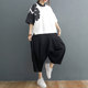 Cotton and Linen Two-piece Set Graffiti Short Sleeve Breasted Shirt Elastic Waist Casual Wide Leg Baggy Pants Loose Linen Fashion Suit