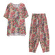 Printed loose fashion suit round neck short-sleeved T-shirt top elastic waist casual cropped harem pants two-piece set