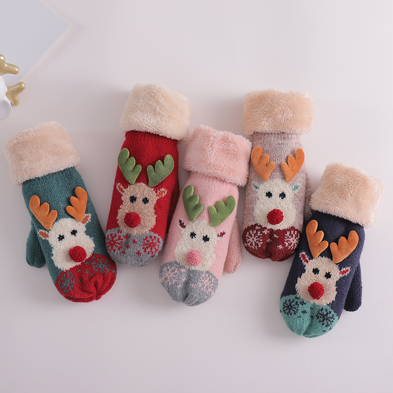 Winter Christmas Elk Deer Gloves Adult Lovers Warm Plus Suede Thickened Student Cartoon Cute Gift Handbag Big Boy