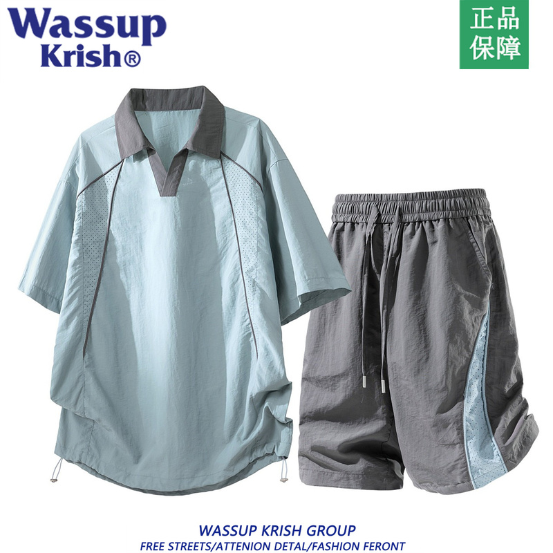 Wassup Krish Mesh Breathable Quick-Drying Casual Suit Men's Summer Short-Sleeved Polo Shirt and Shorts Set Wassup Krish Mesh Breathable Quick-Drying Casual Suit Men's Summer Short-Sleeved Polo Shirt and Shorts Set
