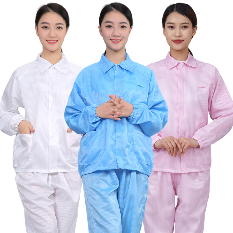 Lapel Dust-Proof Clothing, Anti-Static Two-Piece Suit, Protective Clothing, Dust-Free Food Workshop Work Clothes, Striped Zipper, Blue and White