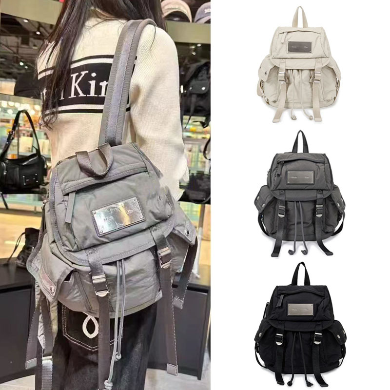 Korean Niche Matin Kim Backpack for Women 2026 Casual Versatile Metal Logo Nylon Backpack School Bag