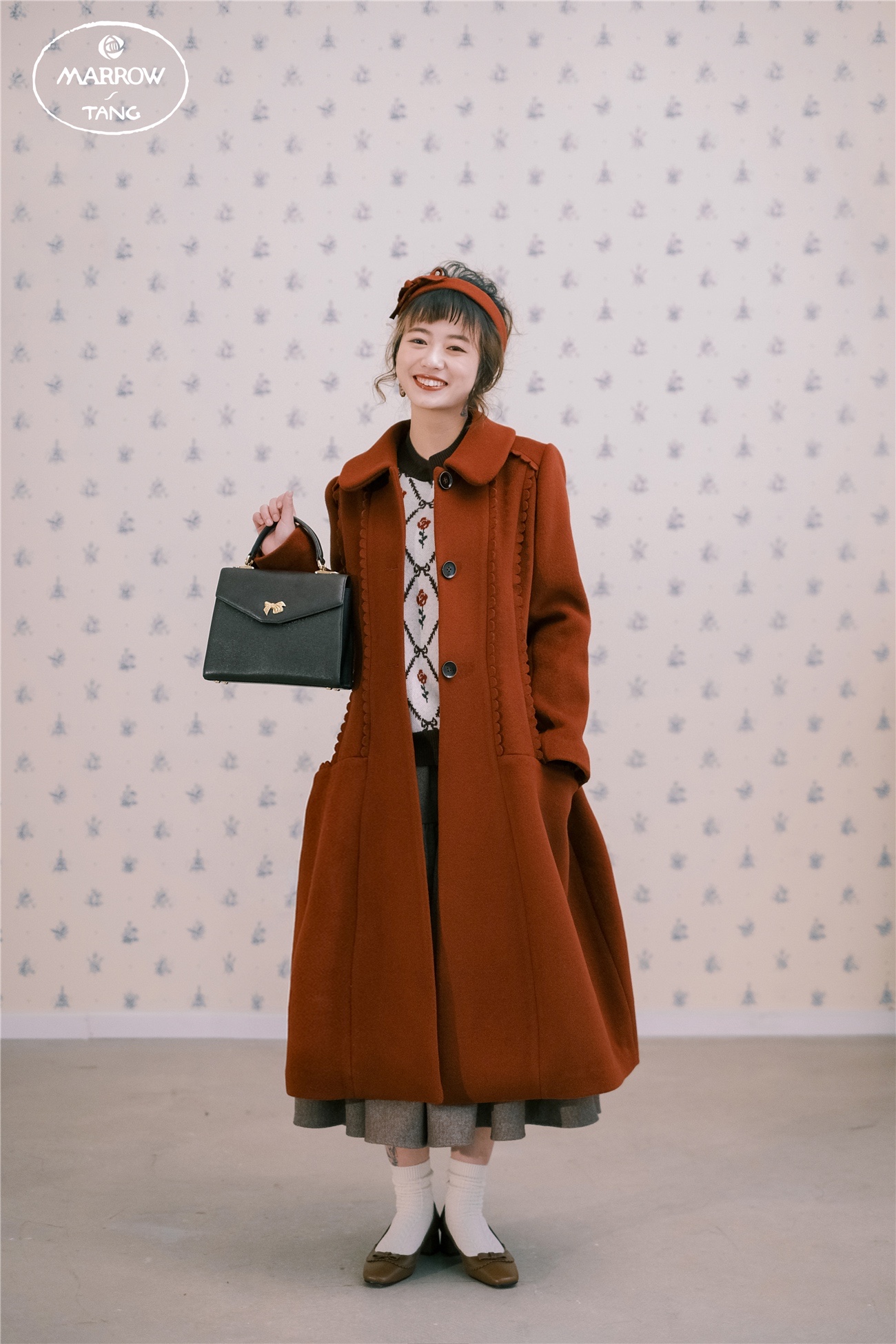 MarrowTang2021 New Chinese New Year's Shoes and Maple Leaf red caramel with iron florian lace wool with a large coat of clothing