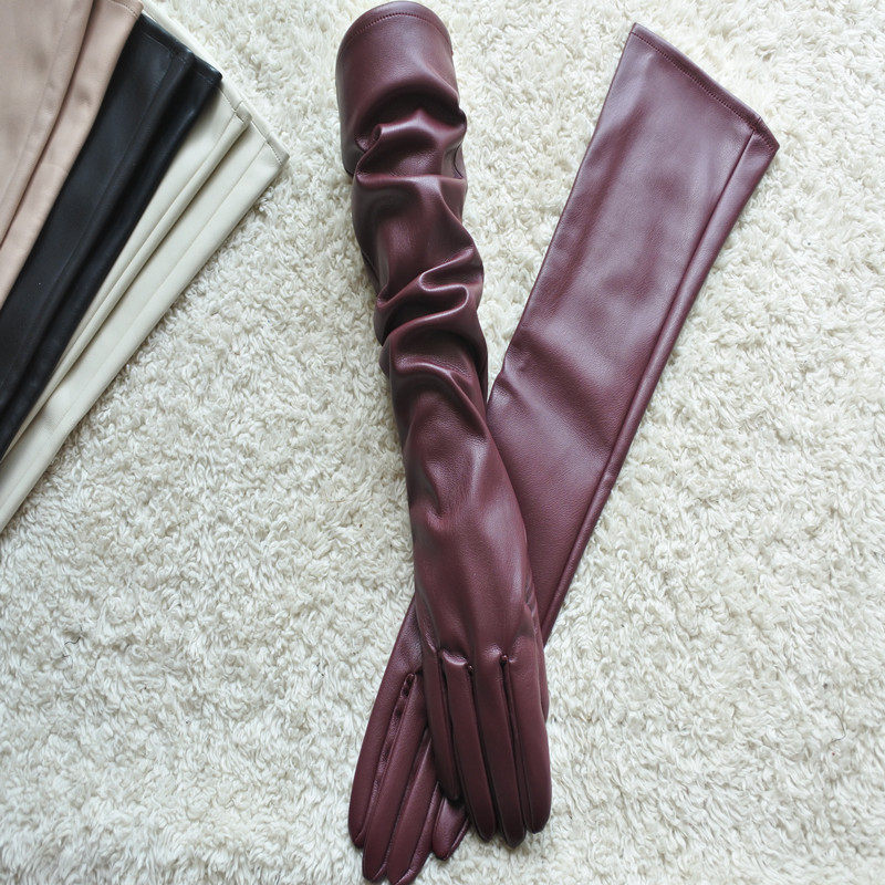 New Women's PU Faux Leather Autumn/Winter Extended Elbow Gloves for Photography and Performances