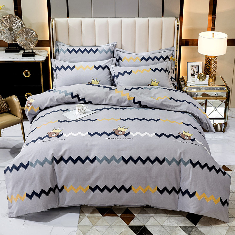 Nordic Wind Bed Bedding Mill Wool Four Pieces Of Pure Cotton Children Grey 1 8m Bed Boy Quilt Cover Bed Linen 4 pieces