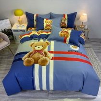 Autumn Winter Thickened Childrens Bed Bedding Grinding four pieces of cotton pure cotton Cotton Cartoon Boy Bed Hat Linen Three Sets