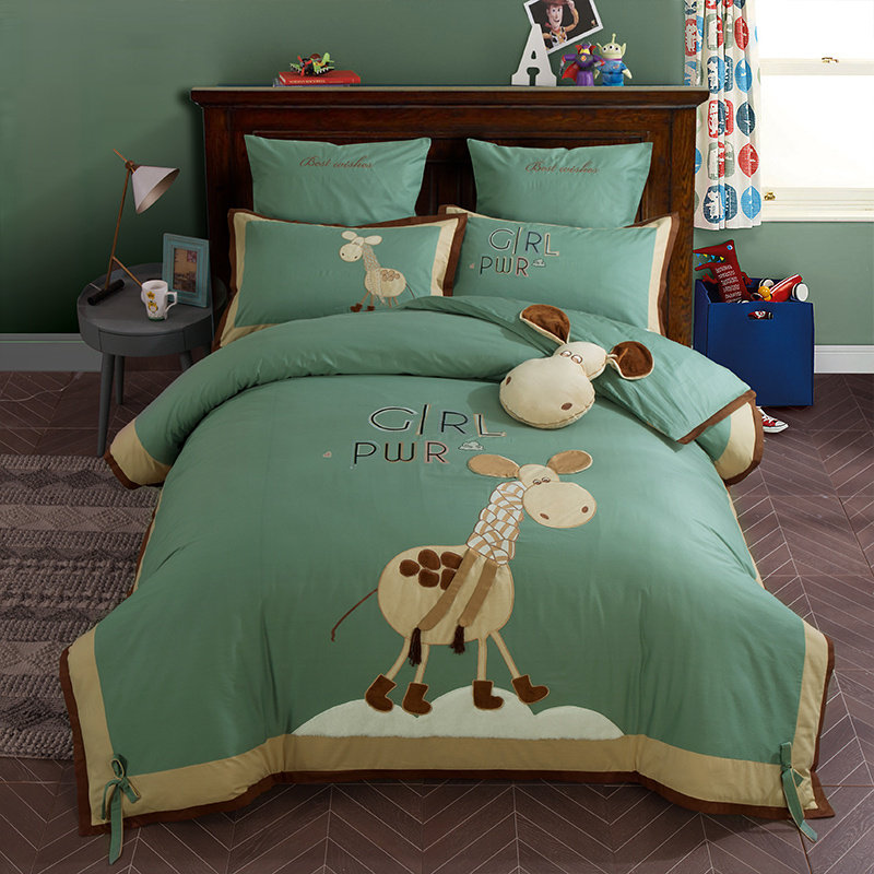 American boy cartoon embroidery four-piece set cotton four seasons pure cotton children's bedding three-piece set 1 2 1 35m bed