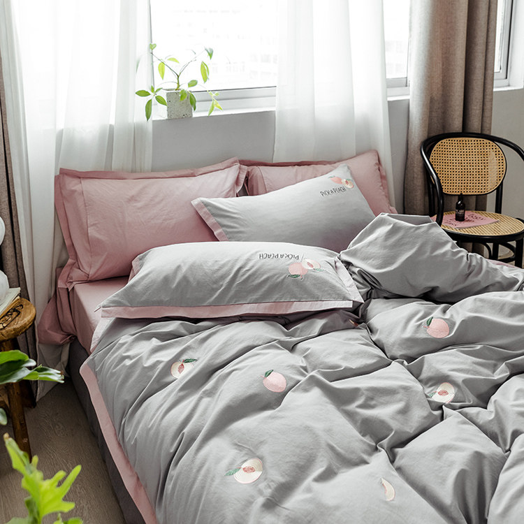 Cotton Washed Cotton Four-piece Set Net Red Small Fresh Sheet Quilt Cover 4-piece Home Textile Bedding 1 8m Bed