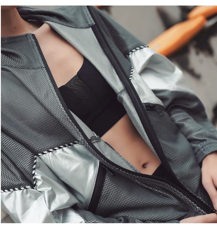 Áo khoác thể thao nữ 2018 mùa xuân thời trang bat tay áo màu sắc tương phản lưới thoáng khí áo khoác thể dục giản dị áo sơ mi mới áo khoác nike xách tay