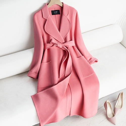 Белое двусторонное кашемировое длинное зимнее шерстяное шерстяное пальто, средней длины, изысканный стиль, облегающий крой