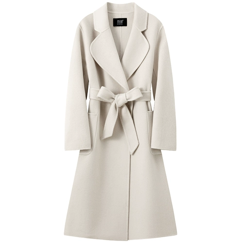 Белое двусторонное кашемировое длинное зимнее шерстяное шерстяное пальто, средней длины, изысканный стиль, облегающий крой