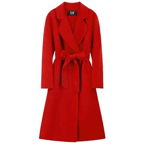 Двусторонное кашемировое красное длинное элитное зимнее шерстяное пальто, длина макси, облегающий крой