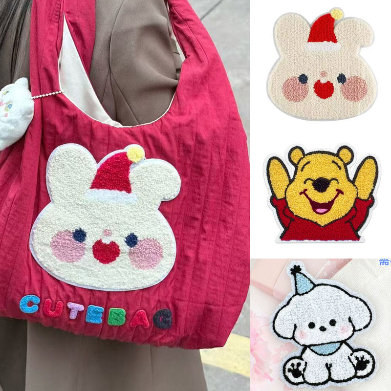 Hand-Sewn】Bear, Rabbit, Winnie, Cat, Dog Patch Applique Embroidery Towel Embroidery Cartoon Animal Stitch