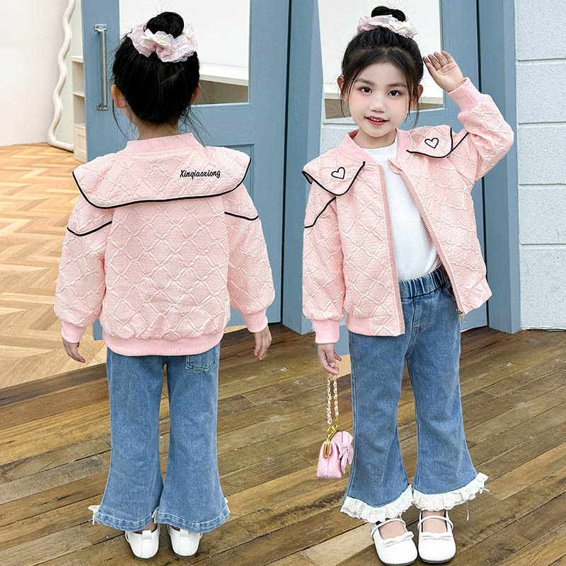 Girls' Autumn Jacket, Korean Style, Fashionable Doll Collar Jacket, Baby Casual and Stylish Spring and Autumn Top Girls' Autumn Jacket, Korean Style, Fashionable Doll Collar Jacket, Baby Casual and Stylish Spring and Autumn Top