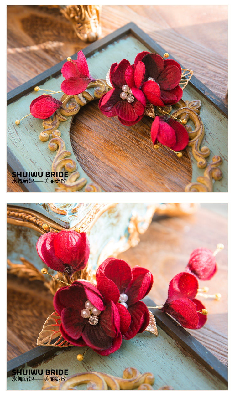 Water Dance Bride Hàn Quốc Rượu vang đỏ nơ lưới Mũ nón cưới Toast Quần áo Phụ kiện váy B1379 - Phụ kiện tóc kẹp càng cua 3 răng