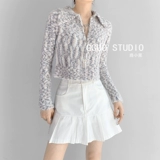 Сиреневый осенний кардиган, свитер, короткая куртка с молнией, европейский стиль