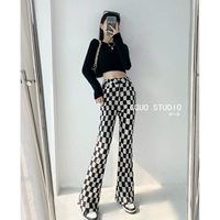 Ретро шахматы, осенние приталенные штаны, штаны-клёш, в американском стиле, свободный прямой крой