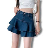 Летняя джинсовая юбка, белая цветная мини-юбка, высокая талия, с акцентом на бедрах