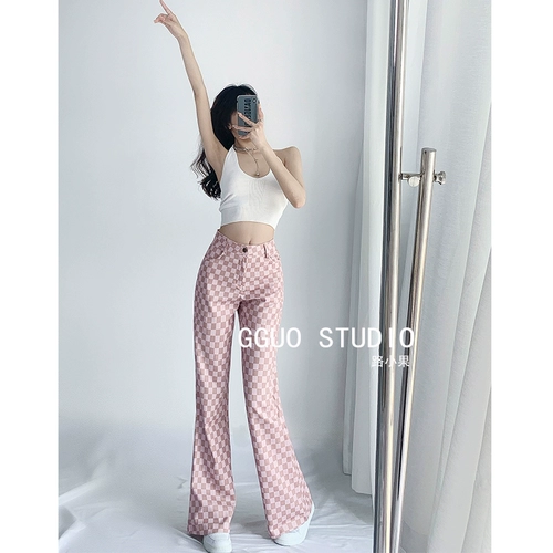 Розовые цветные осенние штаны-клёш, приталенные леггинсы, штаны для отдыха, в американском стиле, свободный прямой крой