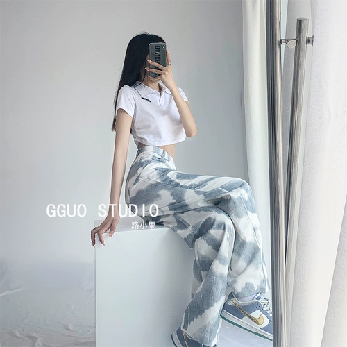 Летние приталенные джинсовые штаны, европейский стиль, свободный прямой крой, в американском стиле