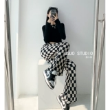 Ретро шахматы, осенние приталенные штаны, штаны-клёш, в американском стиле, свободный прямой крой