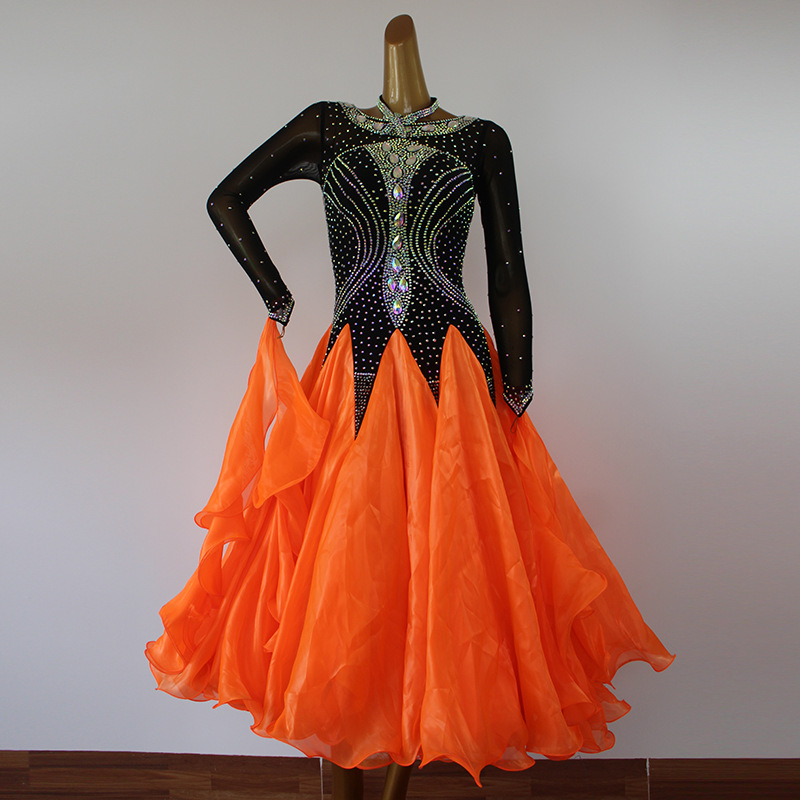 Morden Dance Round Neckline Dress National Mark Dance Performance Waltz Performance Suit Plus Drills Social Dance Big Swing Skirt Tango