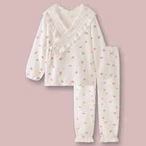 White peach bubble water ~ Japanese sweet kimono cotton gauze pajamas spring and autumn womens long sleeve girl home wear