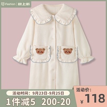 Milk Bubble Bear Japanese business fresh sweet pajamas women winter coral velvet loose robe girl home clothes