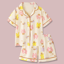(Cool type) Japanese ins Wind girl cartoon bear cotton pajamas womens summer shorts loose home clothes