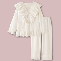 Half sugar milk foam Japanese sweet cotton gauze pajamas spring and autumn women 2021 New ins home clothes