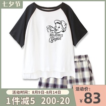 Beier comfortable Japanese couple pure cotton pajamas female summer cute cartoon loose short-sleeved home clothes men