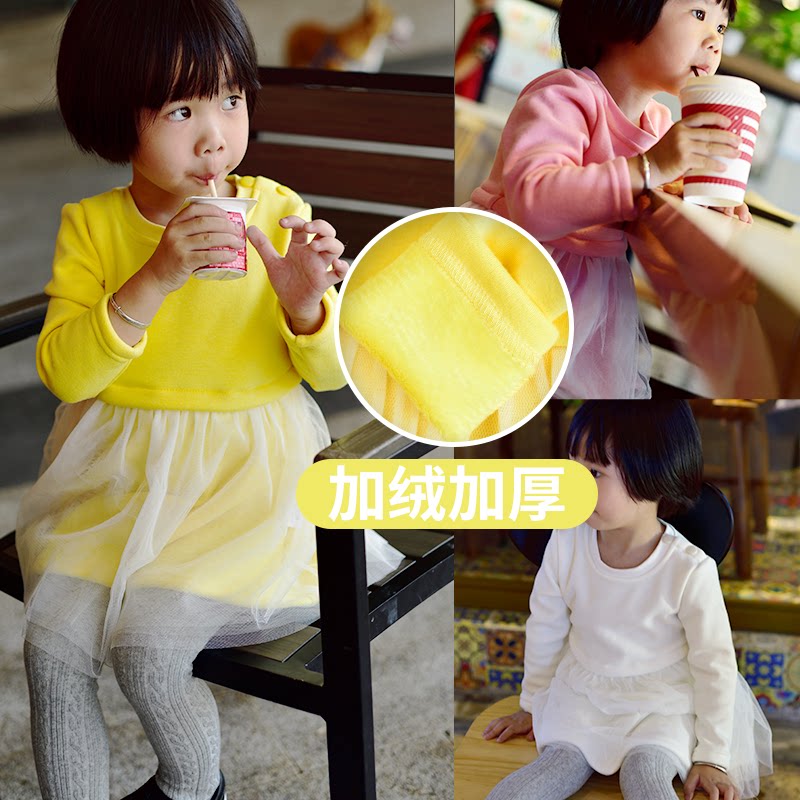 Clear Barn Green Berries 2018 New Autumn And Winter Girls Foreign Dress Plus Suede Pure Cotton Mesh Yarn Dresses Cute Princess Wind