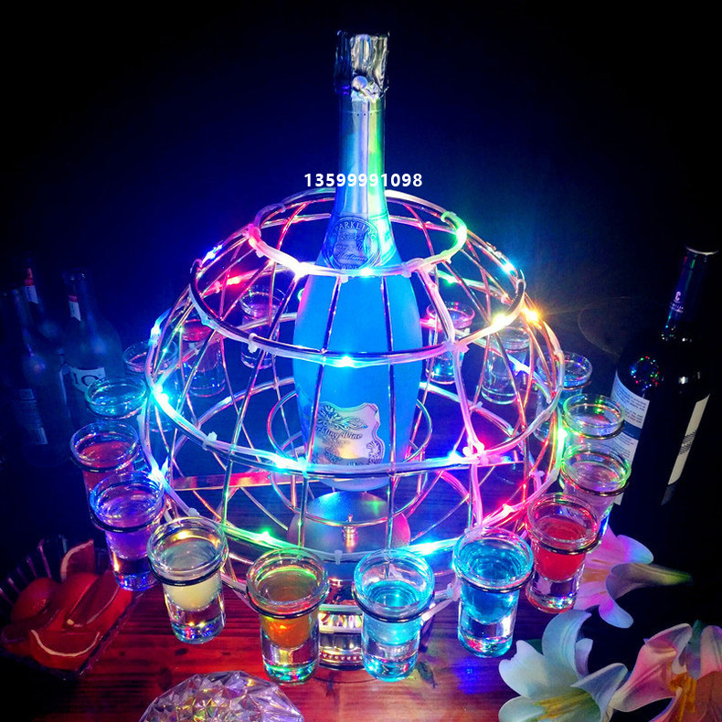 Colorful Wine Glasses Rack Light Seven Color Cocktail Glasses Rack LED Bar Creative KTV Stainless Steel Swivel Shelf