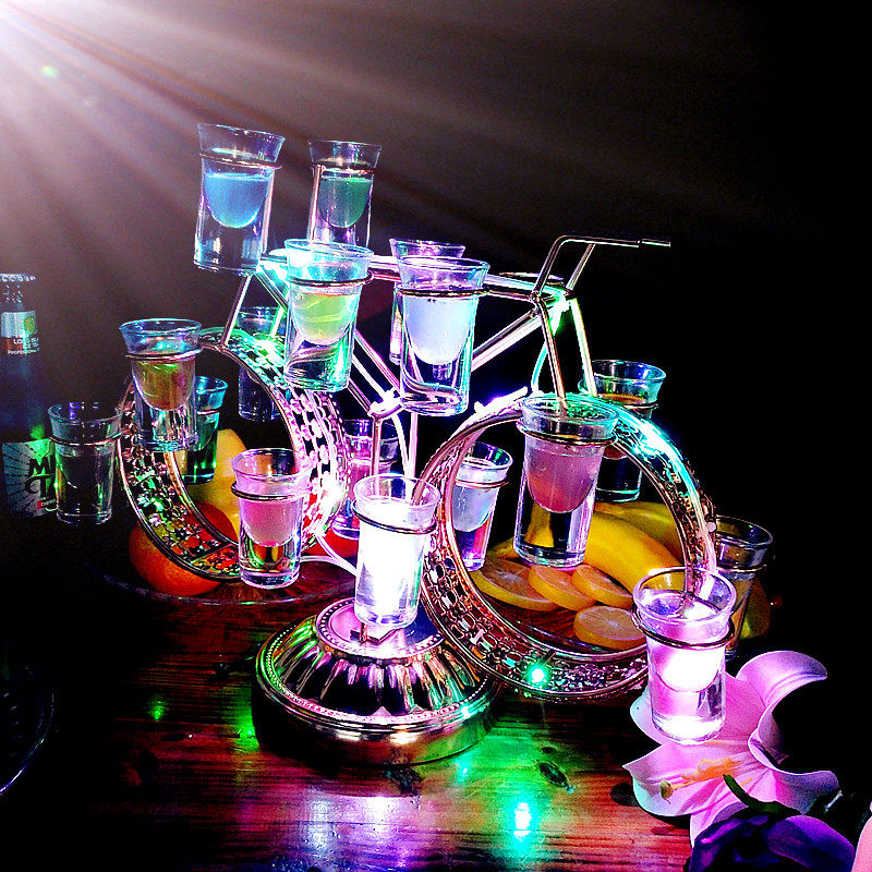 Bicycle three-wheeled bullet cup holder sip cup holder colorful creative luminous cocktail holder led bar stainless steel