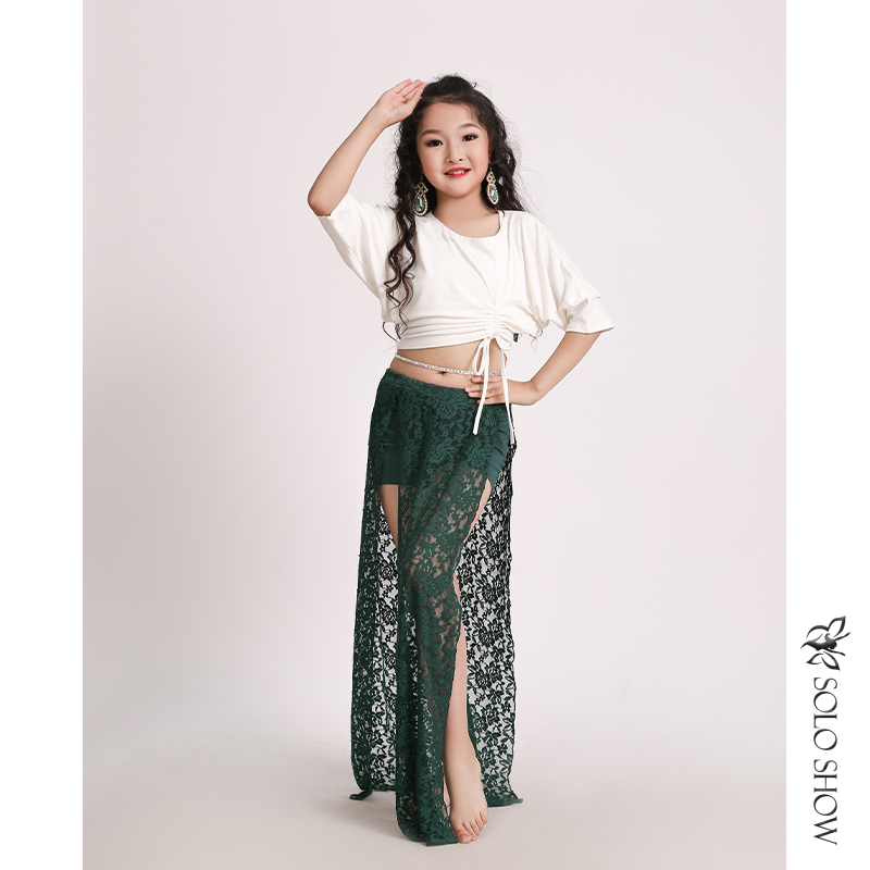 Magnificent Solo Show Autumn Winter New Products Children Belly Dancing Skills side pumping with white blouses Double switch Lace Skirt Woman