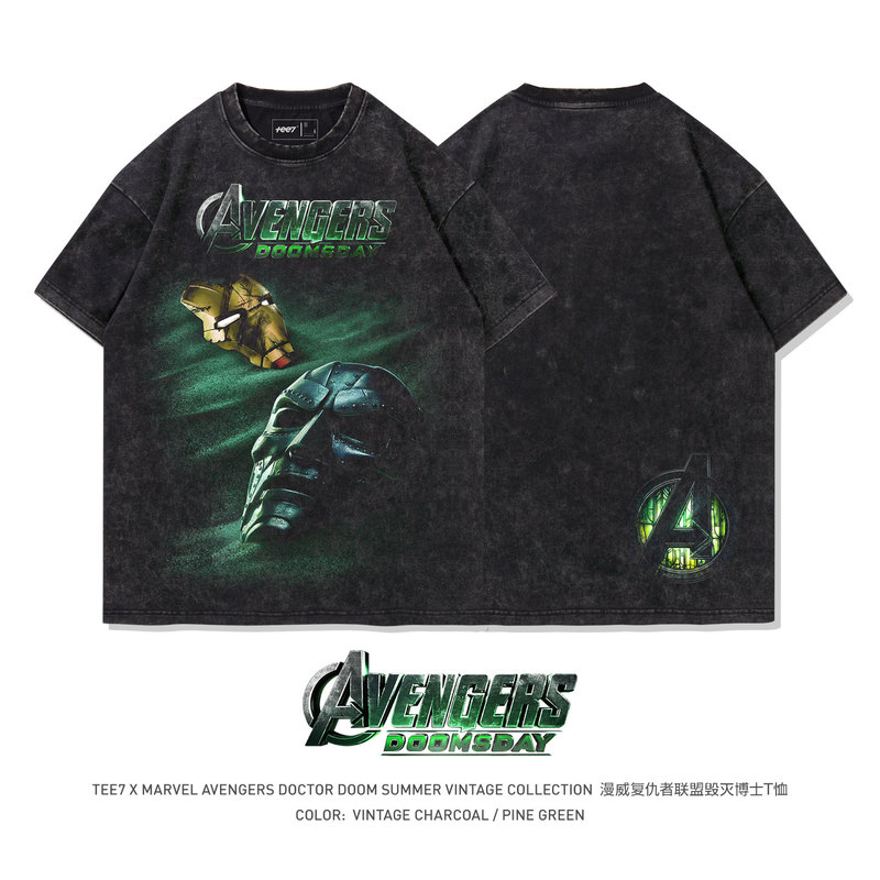Tee7 - Marvel Avengers 5 Doctor Doom Iron Man Washed Vintage American Heavy Cotton Short-Sleeve T-Shirt Tee7 - Marvel Avengers 5 Doctor Doom Iron Man Washed Vintage American Heavy Cotton Short-Sleeve T-Shirt