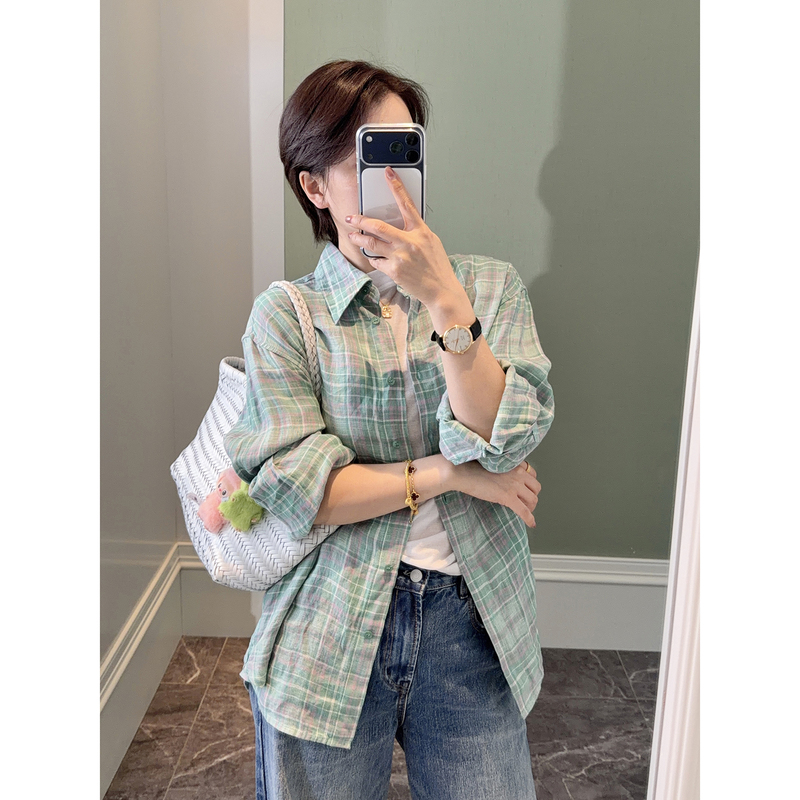 Shenzhen Nanyou 100% Linen Blue Striped Shirt 2026 Early Spring New Style Super Soft Single Wear or Layered Wear Very Stylish Top