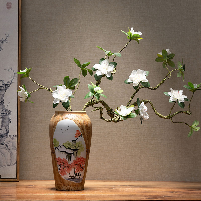 Jingdezhen dried flowers flower arrangement of new Chinese style zen vase furnishing articles ceramic table sitting room TV ark, adornment to restore ancient ways